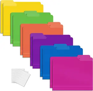 Better Office Products Heavyweight Poly File Folders, 1/3 Cut Tabs, 12 Pack, Assorted Colors, Letter Size, with Adhesive Labels,