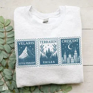 Sarah J Maas postcard Sweatshirt (Officially Licensed), ACOTAR Sweatshirt, Terrasen Tee, Velaris Shirt, Crescent City Tee, A court of thorns
