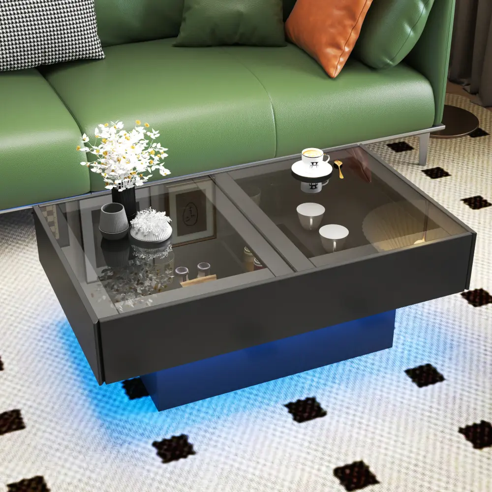 Modern Extendable Living Room Coffee Table with Sliding Tabletop (Sliding Rails), Hidden Storage Compartment, Indoor Furniture Center Table