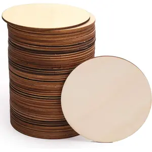 100 count 4 Inch Unfinished  Circle Cutouts Round  Wooden Craft Circles Slices for Wooden Coasters, DIY Crafts, Painting, Writing, Engraving and  Decoration