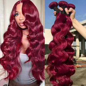 JOPEAR【14A Premium Upgraded】30 Inch Burgundy Human Hair Bundles Brazilian Raw Hair Extensions Colored 99J Body Wave Bundles Human Hair Bundles For Women #Summer