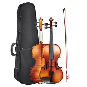 Violin 4/4 Full Size for Adults, Violin Fiddle Set for Beginners Student with Hard Case, Rosin, Bow, Shoulder Rest, Bridge, Extra Strings, Professional Solidwood Instrument (Glossy Brown Patterned)