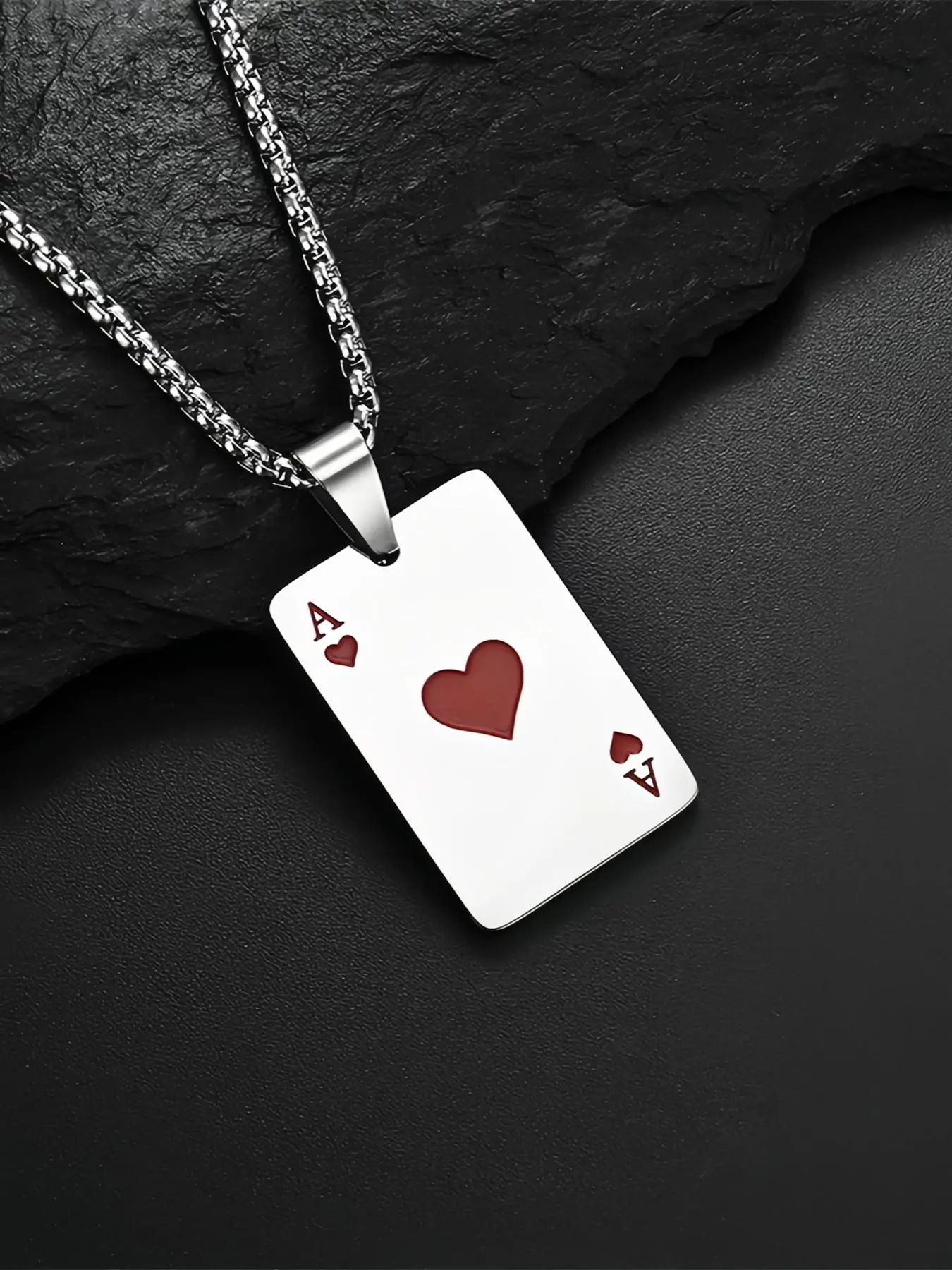 Unisex Street Style Poker Design Pendant Necklace, Trendy Novelty Charm Necklace, Chic All-match Vintage Jewelry, Love Heart Necklace As Gift for Women & Men, Heart Shaped Necklace, Trendy Charm Necklaces, Fashion Necklace, Alloy Necklace