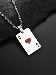 Unisex Street Style Poker Design Pendant Necklace, Trendy Novelty Charm Necklace, Chic All-match Vintage Jewelry, Love Heart Necklace As Gift for Women & Men, Heart Shaped Necklace