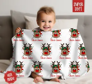 Personalized Kids Christmas Blanket, Holiday Throw Blanket for Kids