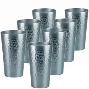 16oz Reusable Hammered Aluminum Cups Set of 6, Gray Drinking Tumblers, Lightweight Unbreakable Cups for Outdoor Music Festival Camping Market