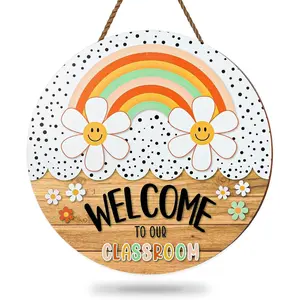 Boho Classroom Welcome Sign  to School Teacher Door Sign Welcome to Our Classroom Door Hanger Wreath for  of School Bulletin Board Window Wall Decor, 11.4in