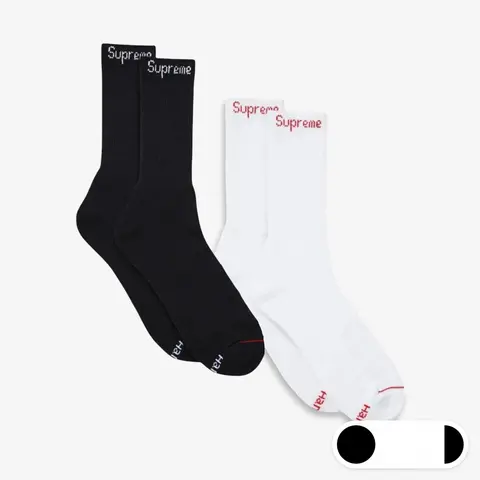 Supreme x Hanes Cushion Crew Socks (1 Single Pair of Socks) Black / White