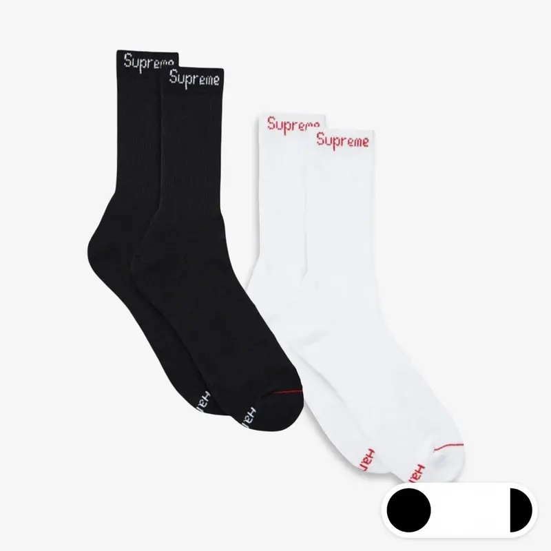Supreme x Hanes Cushion Crew Socks (1 Single Pair of Socks) Black / White