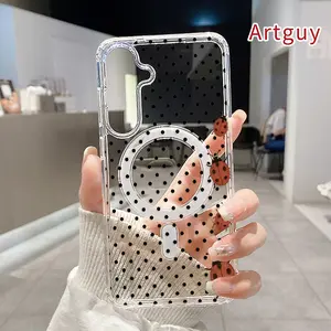 Magnetic Phone Case Supports Wireless Charging for Samsung Galaxy S26 Edge S23 Ultra S24 Plus FE S25 S22+ Ladybug Dot Dream Pattern Anti-Yellowing Shockproof durable ultra-thin Crystal Transparent Acrylic Large Hole Cover