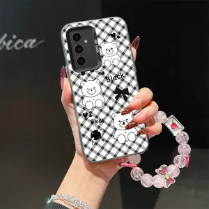 Cartoon Checkered Cute Bear Pattern suit bracelet phone Suitable For Samsung Galaxy A13 5G Case is suitable For For Galaxy A13 5G with PET Shock proof design perfect for popular