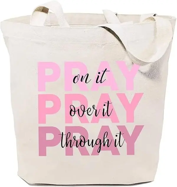 Christian Religious God Canvas Tote Bag Women Handbags Funny Pray Letter Reusable Grocery Shopping Tote Bag