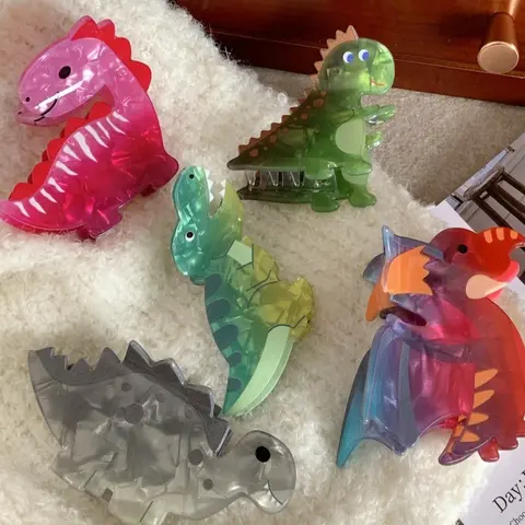 5pcs Gradient Dinosaur Hair Clip, Cute Cartoon Little Dinosaur Claw Clip for Women, Perfect for Back Hair, Ponytails & Daily, Super Cute Clips, Fun Hair Clips, Hair Claws Set