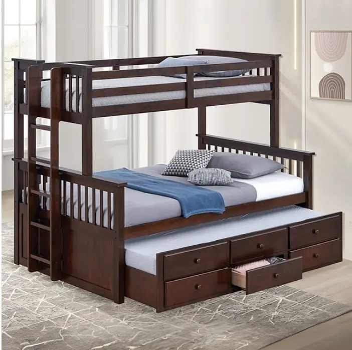 Emmet Wooden Twin Over Full Bunk Bed with Storage Drawers – Rich Wood Finish