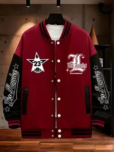 Men's Sportswear Baseball Jacket La 23 Letter Print, Casual Fitted Design, All Season Wear, Comfortable Stretch Fabric, Perfect for Outdoor Sports