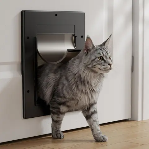 Cat Door, Cat Door Interior Door with Soft Magnetic Flaps, Sliding Panel Closure, Telescoping Tunnel, Easy DIY Installation Kitty Door, Exterior Cat Doors for Cats Up to 20 lbs