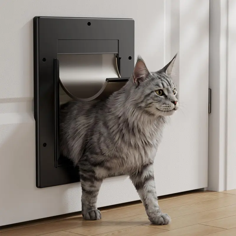 Cat Door, Cat Door Interior Door with Soft Magnetic Flaps, Sliding Panel Closure, Telescoping Tunnel, Easy DIY Installation Kitty Door, Exterior Cat Doors for Cats Up to 20 lbs