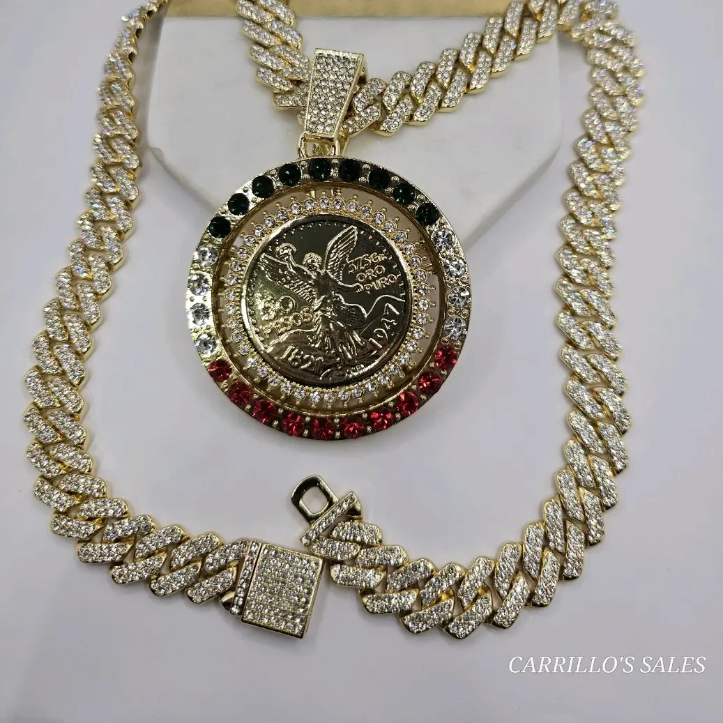 CENTENARIO Rotable fashion three colors  multi-stones style necklace 10MM 24"inches gold-plated long chain 3x3 pendant