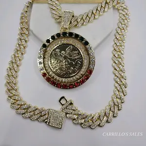 CENTENARIO Rotable fashion three colors  multi-stones style necklace 10MM 24"inches gold-plated long chain 3x3 pendant