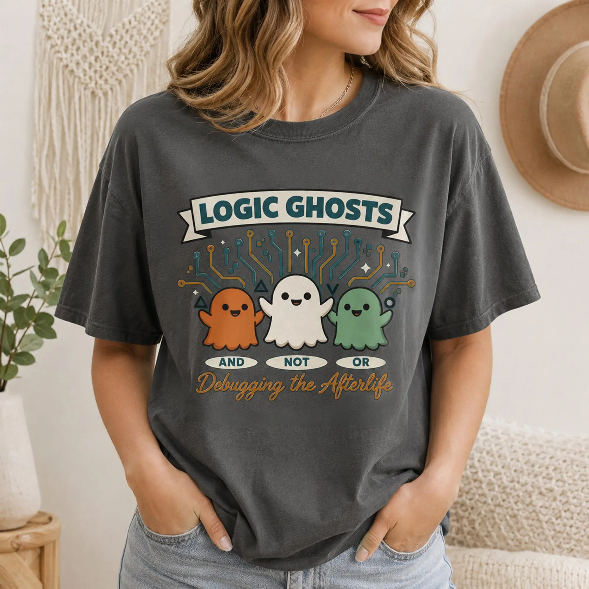 Logic Ghosts Shirt Funny Programmer Halloween Tee Coding Gates T-Shirt Sarcastic Developer Gift Computer Science Tech Coder Outfit
