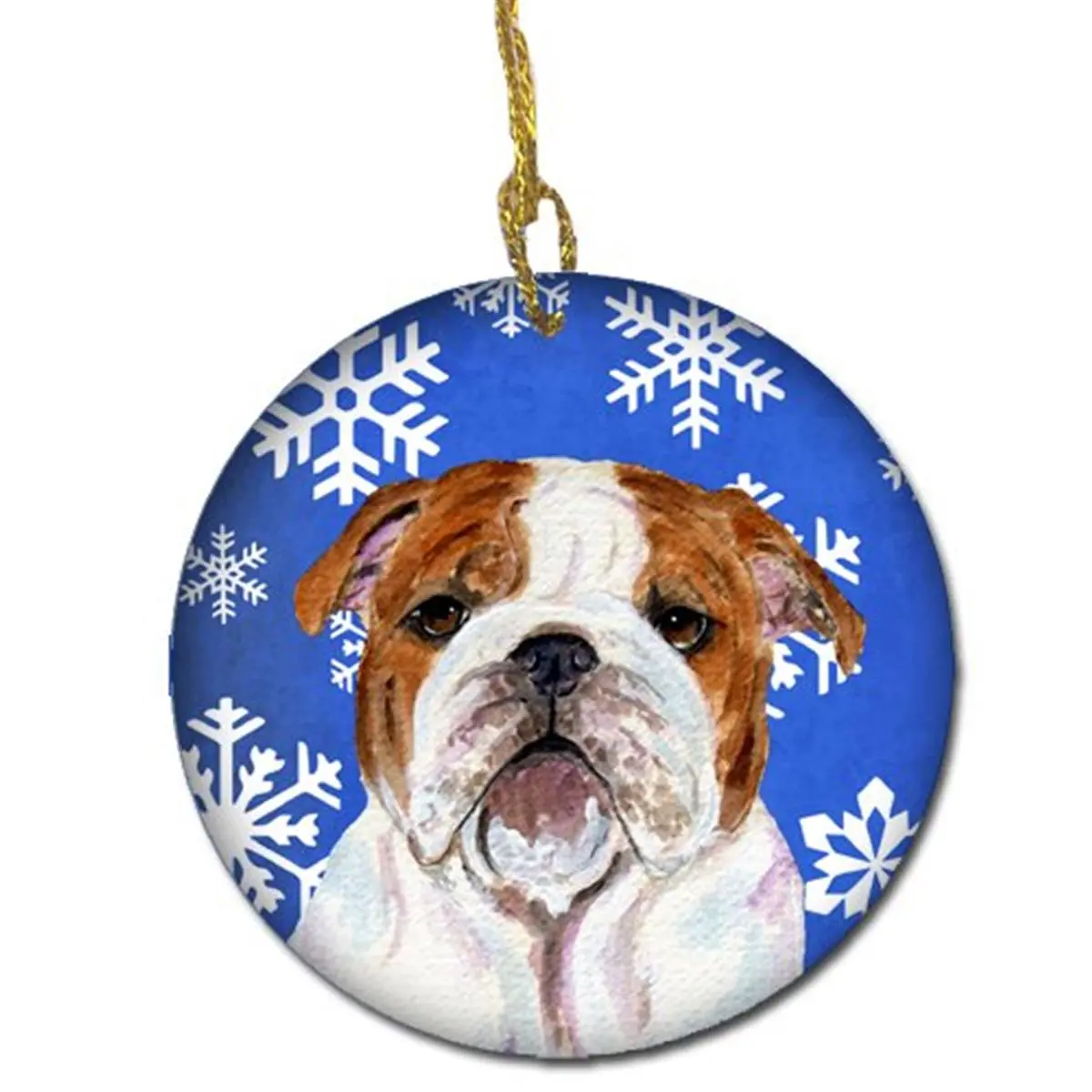 Round, Light-Weight Ceramic English Bulldog Christmas Ornament - Paintable, Customizable Winter Snowflake Festive Home Decor Gift for Holiday Supplies