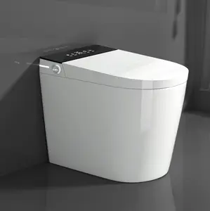 Compact Smart Toilet with Bidet Seat Built-in Modern Tankless Design 23.25" Depth Auto Open Auto Flush Heated Seat Instant Warm Air Dryer for Small Bathrooms White with Black Panel