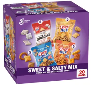 Sweet and Salty Snack Variety Pack, Muddy Buddies Peanut Butter and Chocolate, Chex Mix Traditional, Cheddar, and Honey Nut, 20 Ct, 35 oz