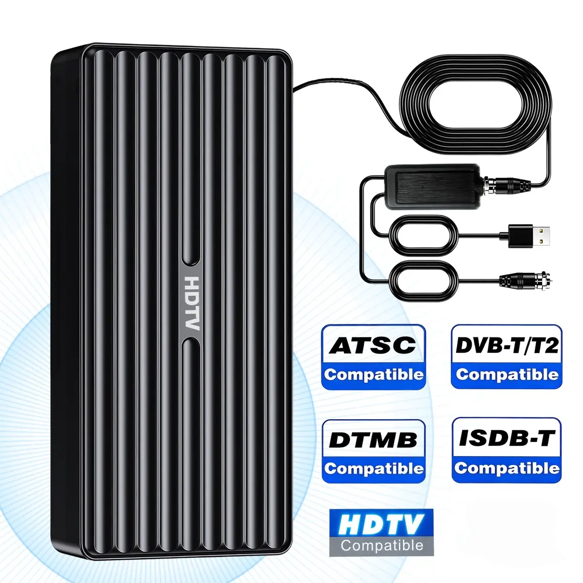 TV Antenna Indoor 50-300 Mile Range, Digital HDTV Antenna with Smart IC Chip Amplifier, Indoor Antenna for Free Local Channels Reception for Home Bar Hotel Use, Easy 3-Step Installation