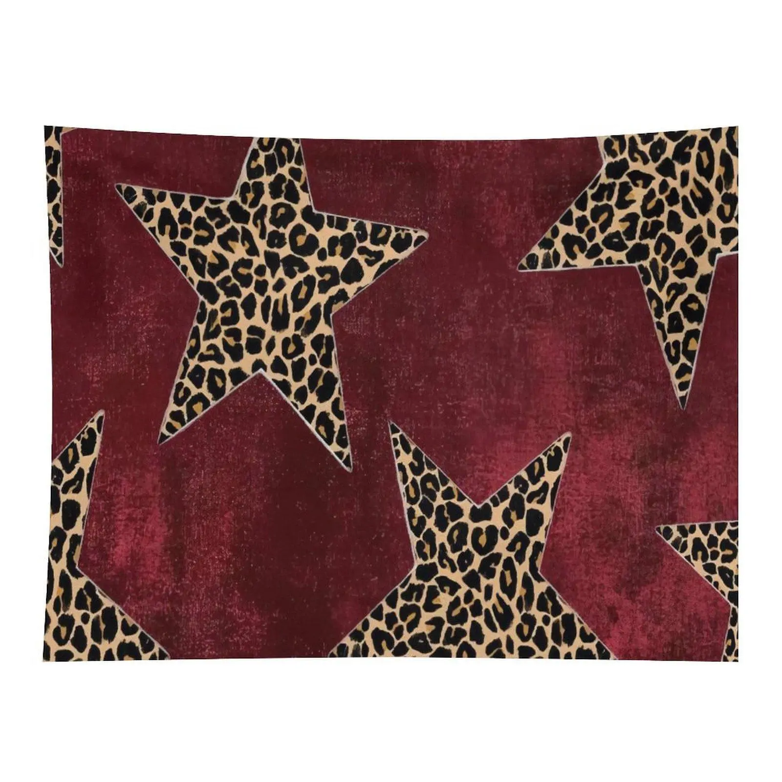 Vintage Burgundy Red Distressed Velvet Background Cutout Leopard Print Star Seamless Western Boho Wall Tapestry For Teen Girls Cowgirl Room Decor