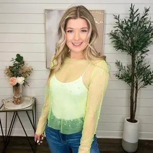 Spotlight on You Sheer Mesh Long Sleeve Lime Avery Mae Top