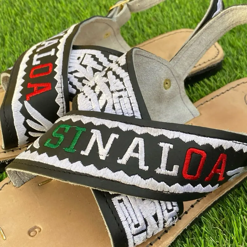 Mexican Crossed Huarache Sandals with Sinaloa Embroidery and Unique Tribal Design
