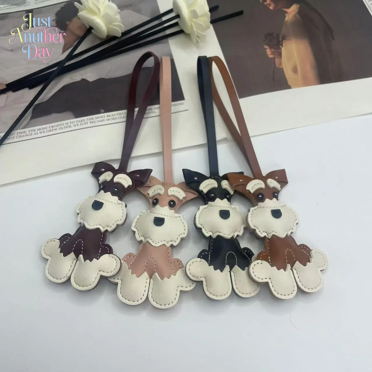 Creative Schnauzer PU Leather Keychain & Bag Charm, Handcrafted Dog Pendant with Stitched Details, Versatile Accessory for Auto Keys, Handbags & Necklaces, Ideal Gift for Pet Lovers