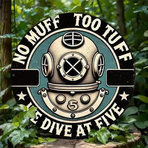 Vintage Diver Design Round Metal Sign, 1 Count No Dive Too Deep Dive At Five Dive Sign, Wall Decor for Home Living Room Bedroom Study Room