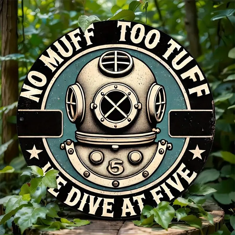 Vintage Diver Design Round Sign, 1 Count No Dive Too Deep Dive At Five Dive Sign, Wall Decor for Home Living Room Bedroom Study Room, Wall Art Sign