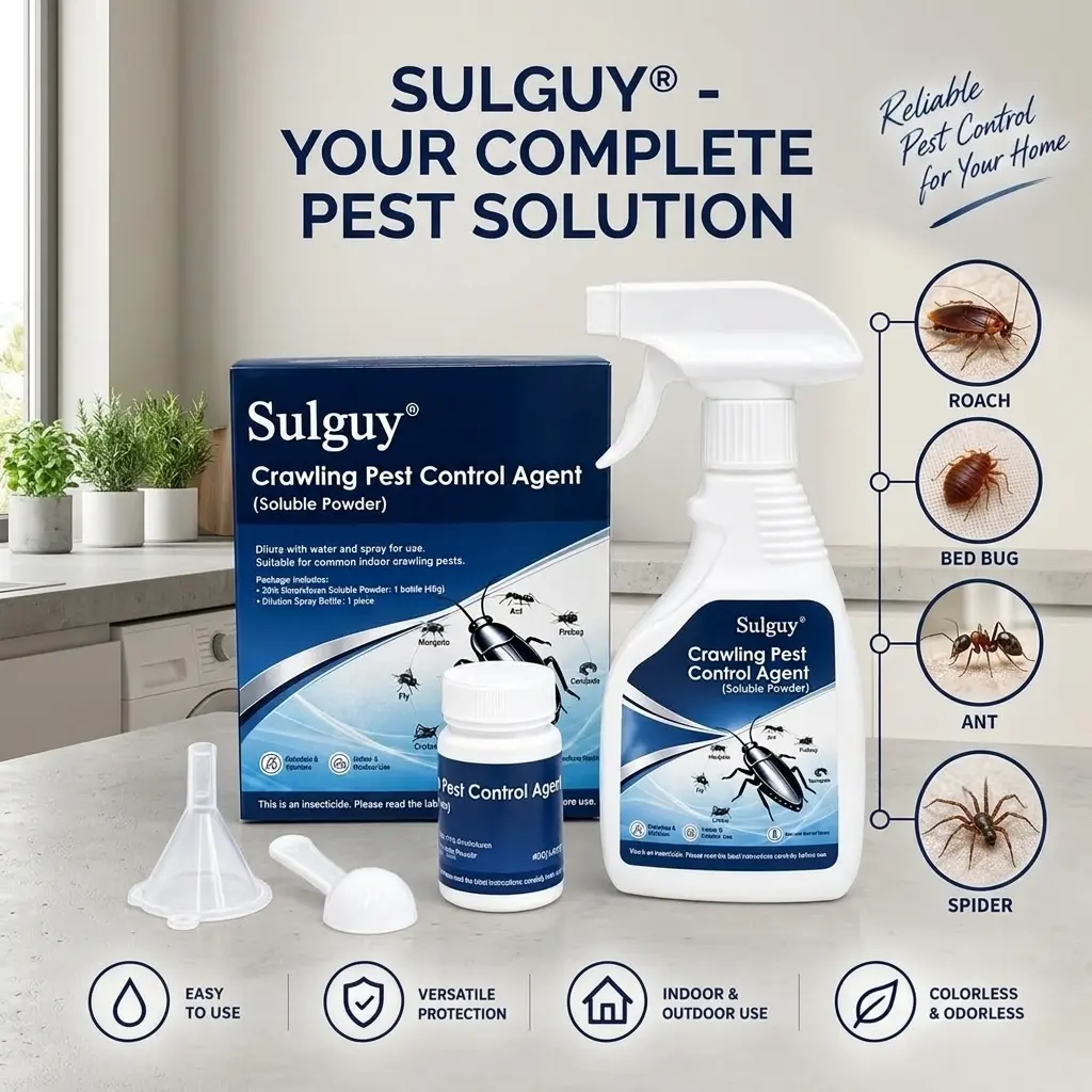 Sulguy Crawling Pest Control Spray Kit - 20% Dinotefuran Soluble Powder Dispenser, Makes 1 Gal Insecticide Solution, Odorless Household Defense for Roaches, Ants, Spiders, Fleas, Indoor & Outdoor Use
