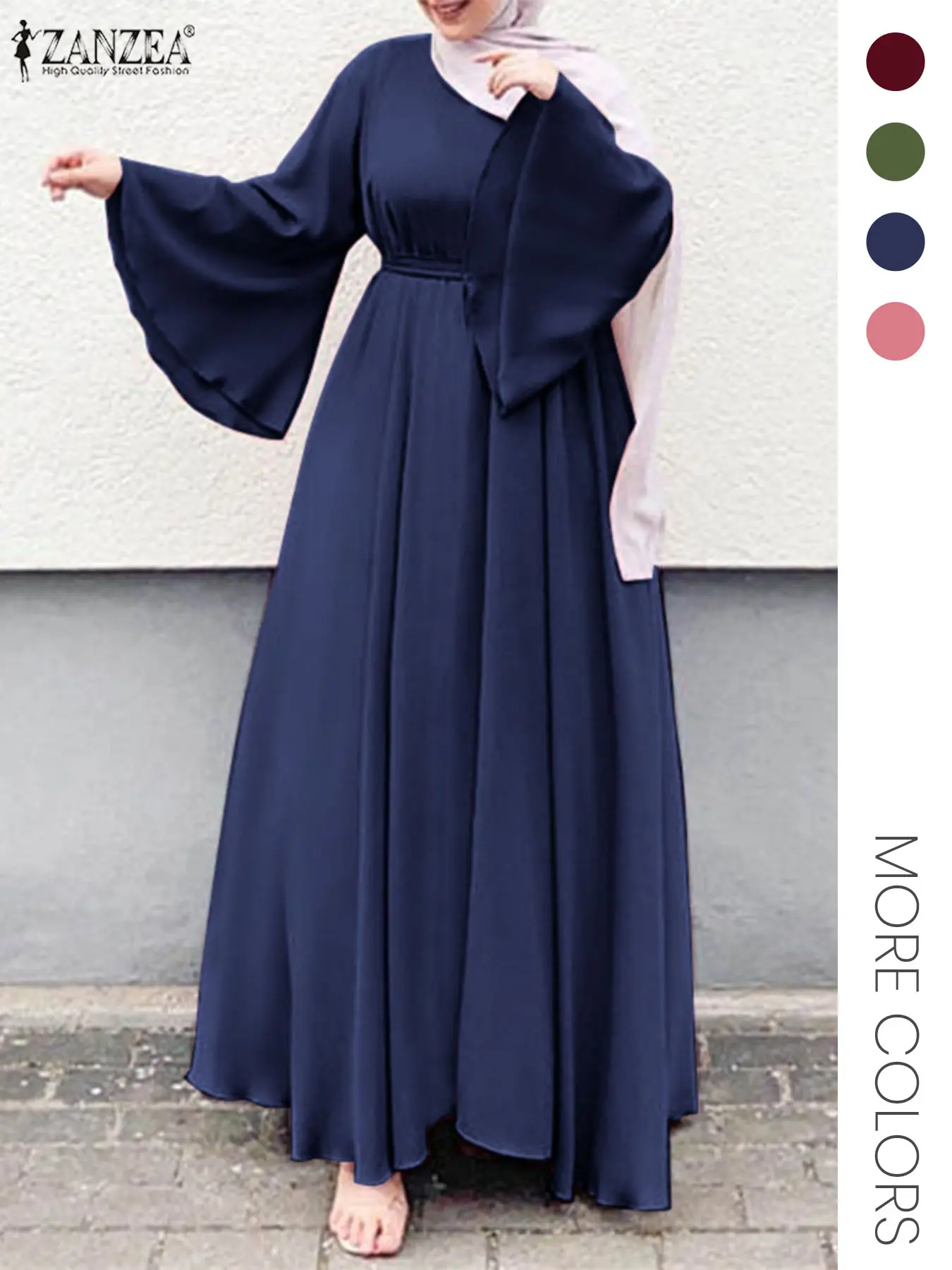 Women's Plain Belted Flounce Sleeve Kaftan Dress, Casual Long Sleeve Round  Neck Maxi Dress for Daily Wear, Ladies Islamic Clothes for All Seasons,  Muslim Women Gowns, Modesty - TikTok Shop