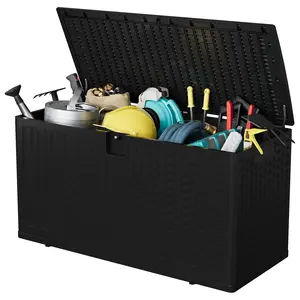 Garvee 73 Gallon Resin Deck Box, Weatherproof and UV Resistant Outdoor Storage Box, Lockable Outdoor Storage Bin for Patio Cushions, Garden Tools, Pool Supplies, Package Delivery, Black