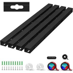 Hider Raceway Kit,   Management Under Desk with Upgraded Aesthetic Large Hole, Cord Organizer Kit for Hiding , Gaming Desk, Network, Power Cord, TV - 4 count 4x15.7in Black