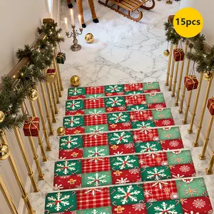 Non-Slip Stair Carpet,Christmas decorations Step Protection Carpet, Decorative Bordered Stair Mat for Home Decoration & Bedroom Accessories - Suitable for Indoor, Outdoor Stairs & Multiple Scenarios, Checkered Area Rug
