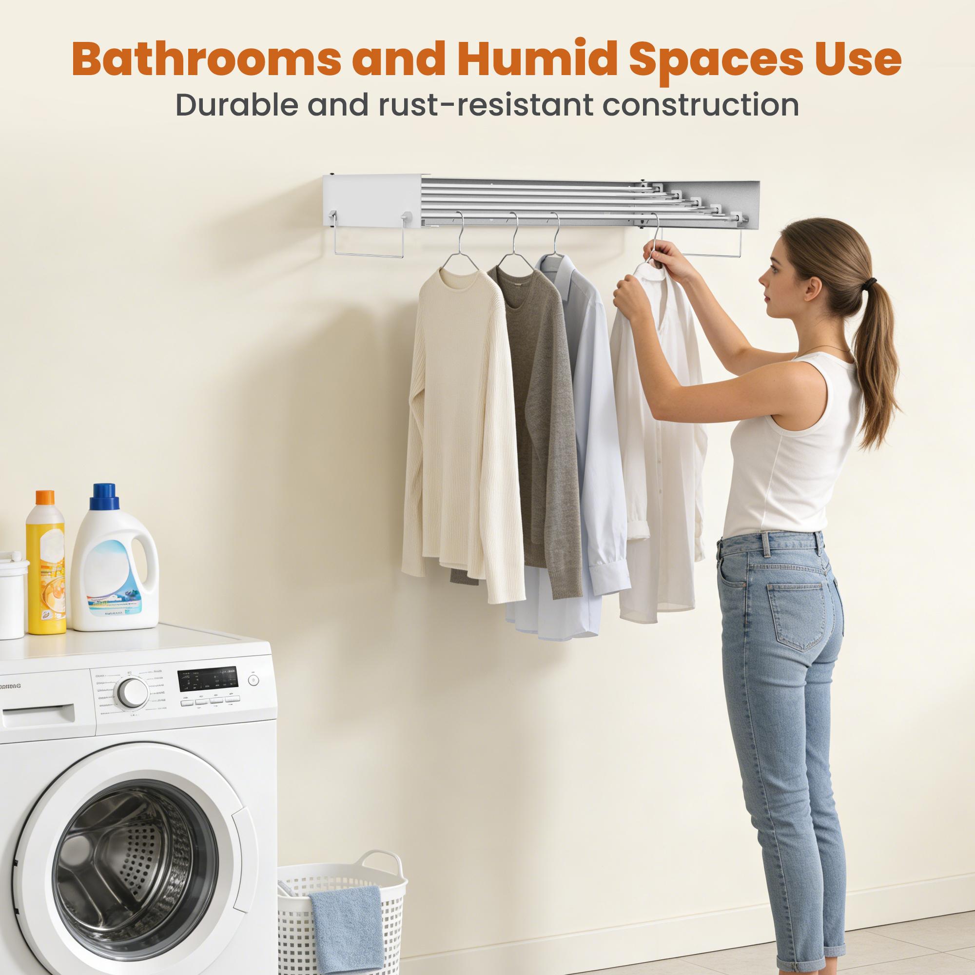 Wall-mounted clothes drying rack, foldable clothes rack, foldable hanger, with 2 towel racks and wall template, suitable for hanging clothes indoors and outdoors, 5 rods