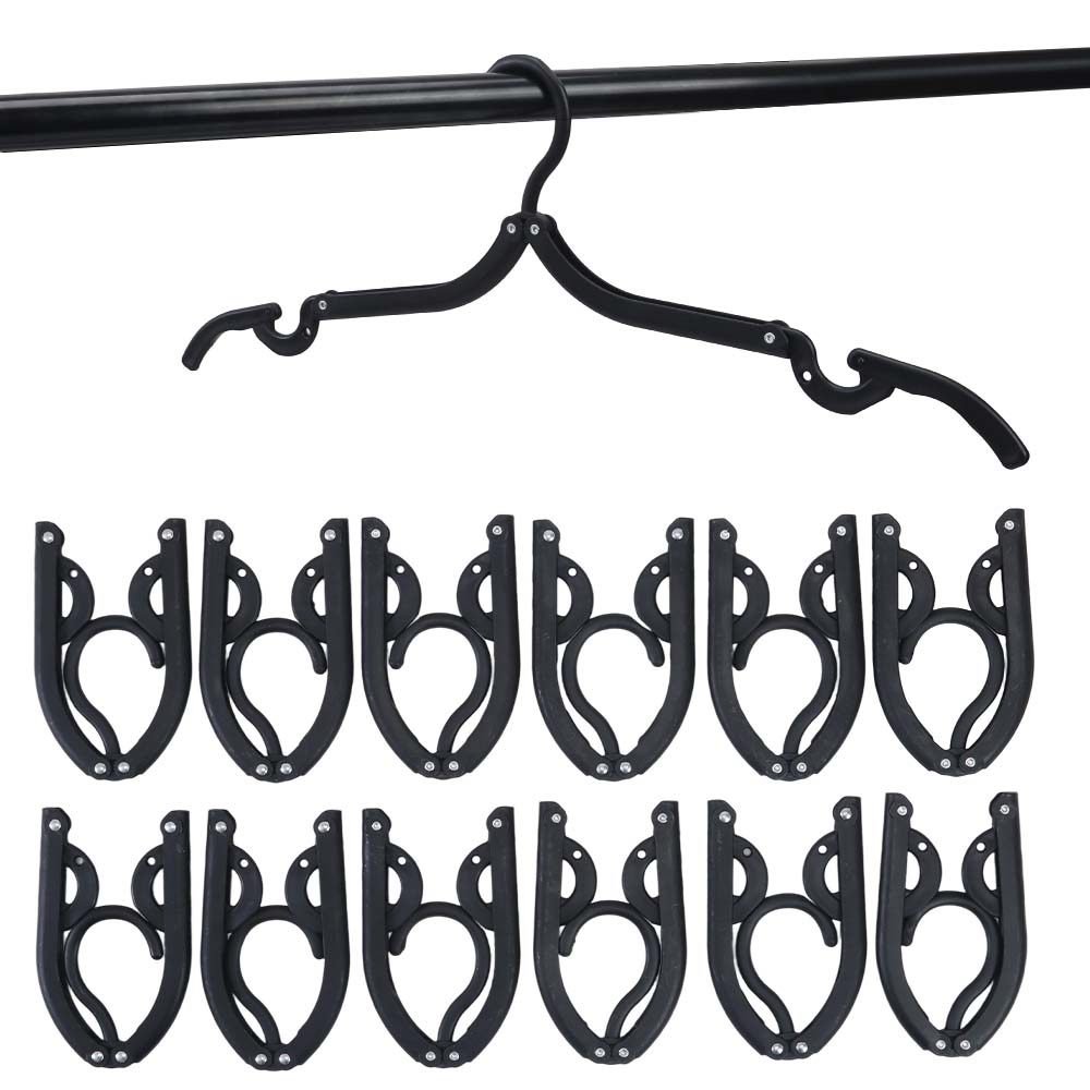 12 PCS Travel Hangers – Cruise Ship Essentials Portable Folding Clothes Hangers, Travel Essentials Foldable Clothes Drying Rack for Travel, Space-Saving Hooks for Cruises, Hotels, RV, Camping (Black)