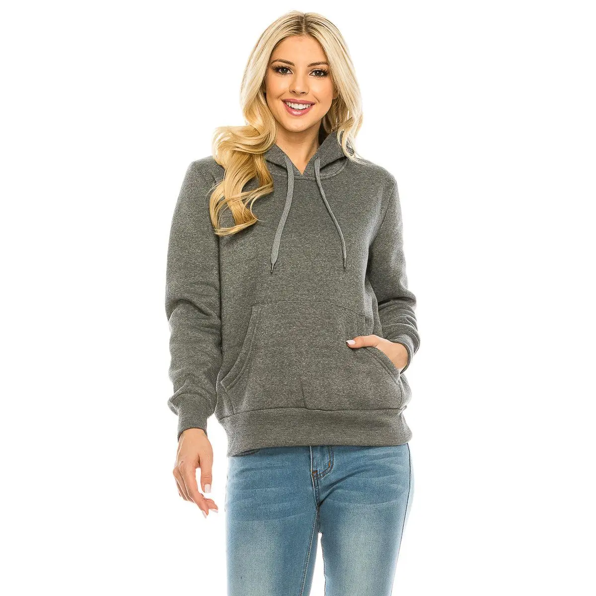 UNIK Women's Classic Casual Fleece Pullover Hoodie Tops Sweatshirts - WBT60, Dark Grey, Adjustable Drawstring Hood, Kangaroo Pocket, Soft Fabric