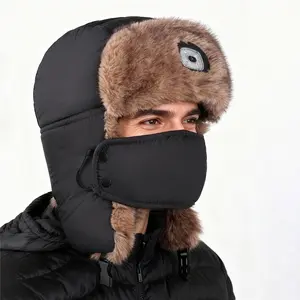 LED Trapper Hat for Men  Women Winter Warm Ushanka with Removable Face Cover Windproof Fur Hunting Hat