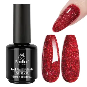Beetles Glitter Gel Nail Polish - Wine Red Green Gold Shimmer Gel Polish 1Pcs 0.5Oz 15ml Soak Off UV LED Long Lasting Glossy Manicure for Christmas Nail Art and DIY