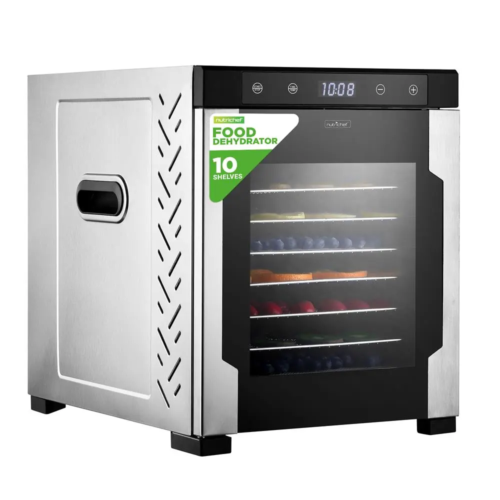 900W Stainless Steel Food Dehydrator, Electric Household Kitchen Appliance with 10-Layer Drawers, Digital Display, Adjustable Time/Temperature, Overheat Safe, 13 lbs. Food Capacity, AC 120V 60Hz, Easy Store/Clean, Preserves Fruits, Snacks, 900W Power
