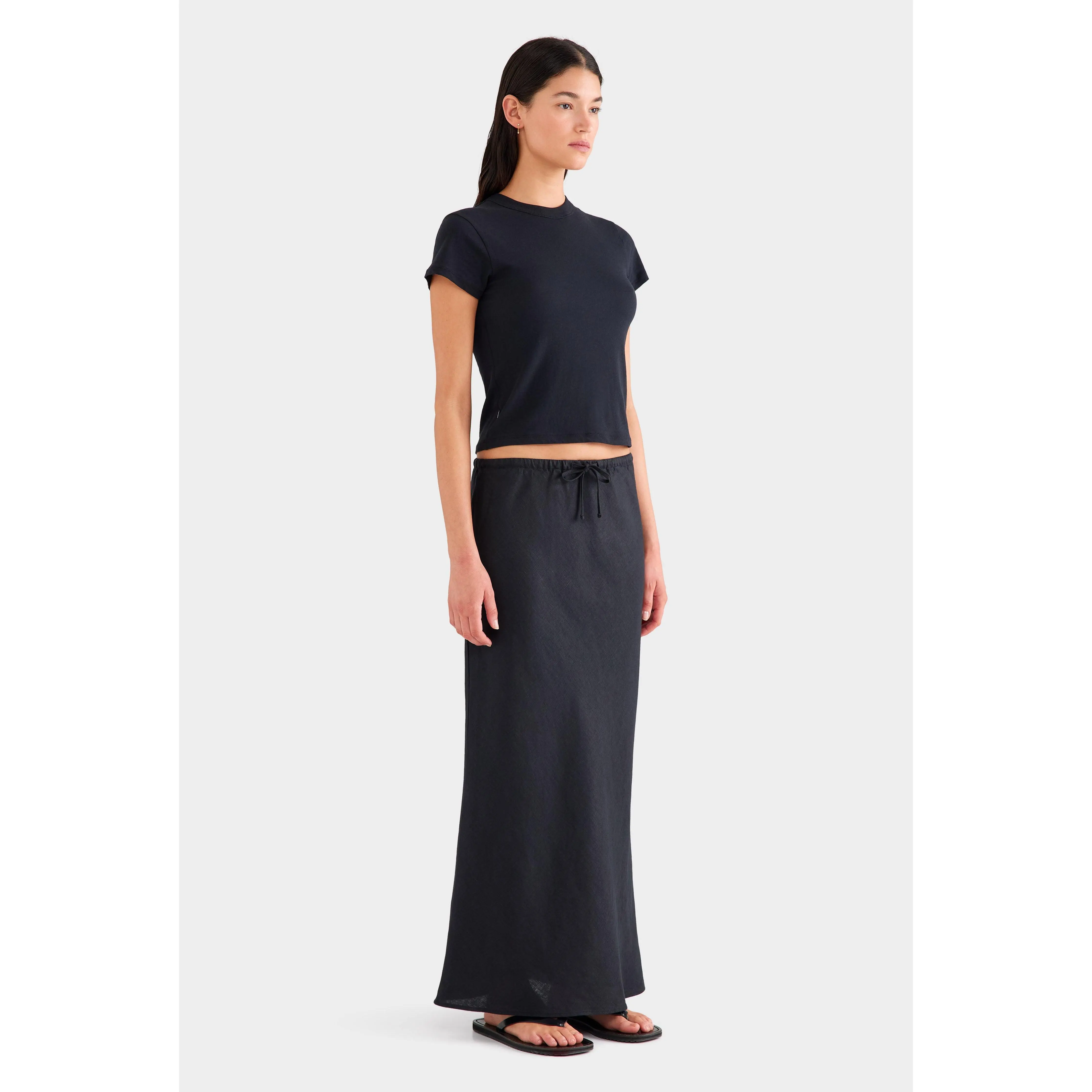 Drawstring Bias Skirt - Black