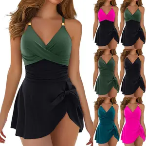 Womens One Piece Swimsuit Tummy Control Bathing Suit Gold Metal Tie Knot 2025 Swim Dress