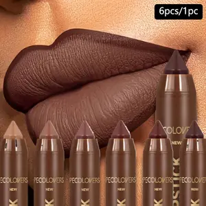 6PCS/1PC Sexy Red Natural Outline Lips Lipliner Pen Long-lasting Matte Lipstick Pencil Velvet Lip Glaze Plump Non-stick Cup Lipstick Makeup Cosmetic