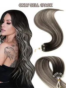 Micro Link Glueless Human Hair Extensions Fish Line Hair Extensions Mixed Dye Color 16-20 Inches 30g, Natural Looking for Women & Men, Perfect for Daily Use