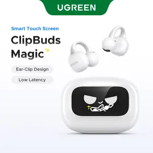 UGREEN S6 Magic Clip-on Design Wireless Earphones, Built-in Mic High-quality Sound Earbuds, with LCD Screen Display, 30H Long Playtime Touch Headphones-TikTokShopSpringGlowUp,Greenish